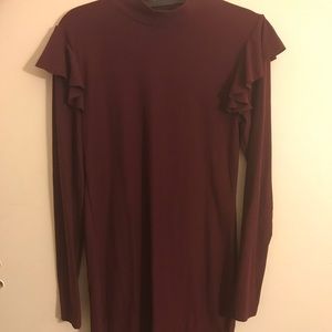 Burgundy Ruffles Sleeves Dress